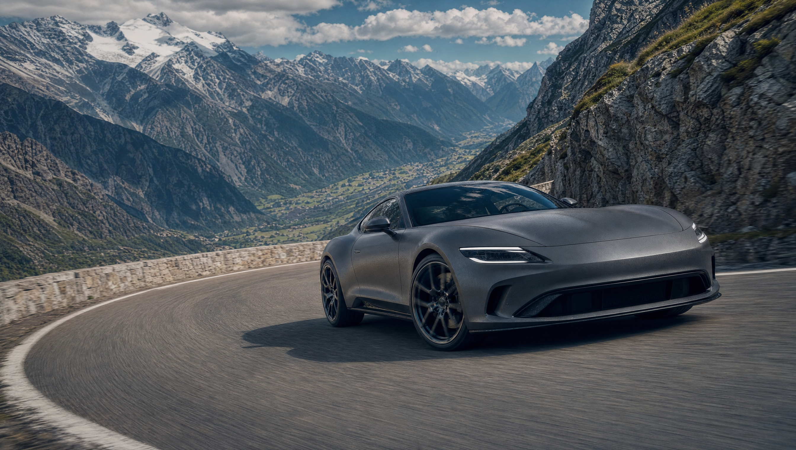 Sportwagen in der Alpen-Kehre