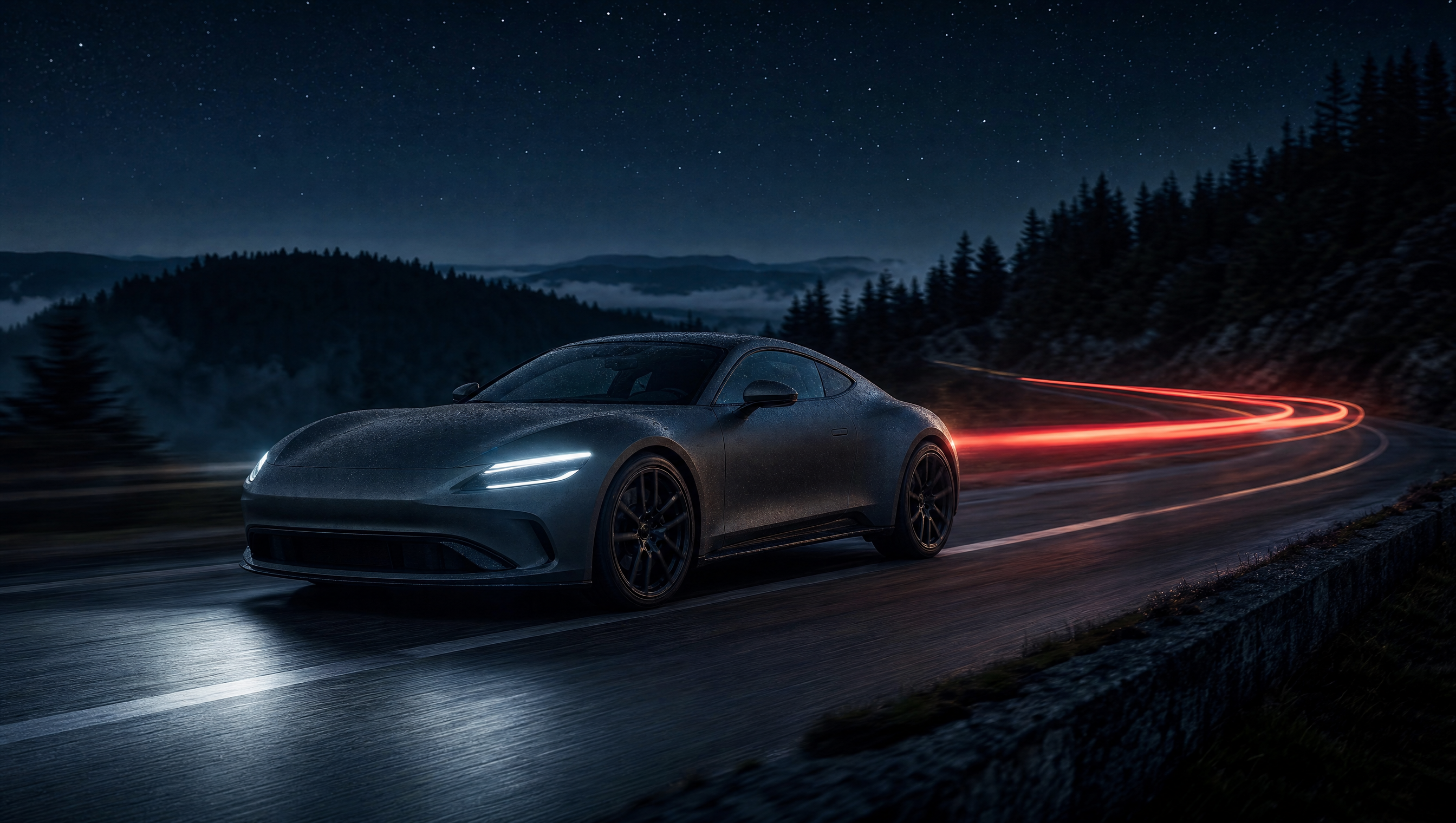 Sportwagen bei Nacht auf dem Vogesenkamm